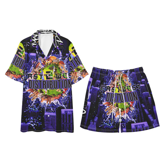 Mens Regular Fit Hawaiian Short Sleeve Shirt and Shorts Set